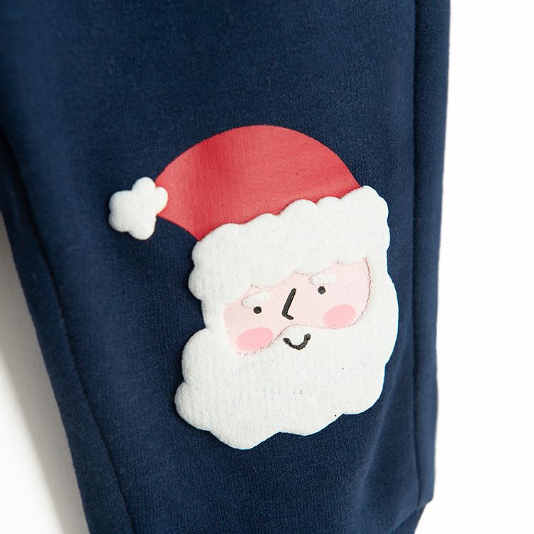 Blue jogging pants with santa and raindeer print