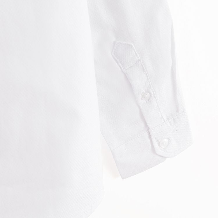 White button down long sleeve shirt with mao collar