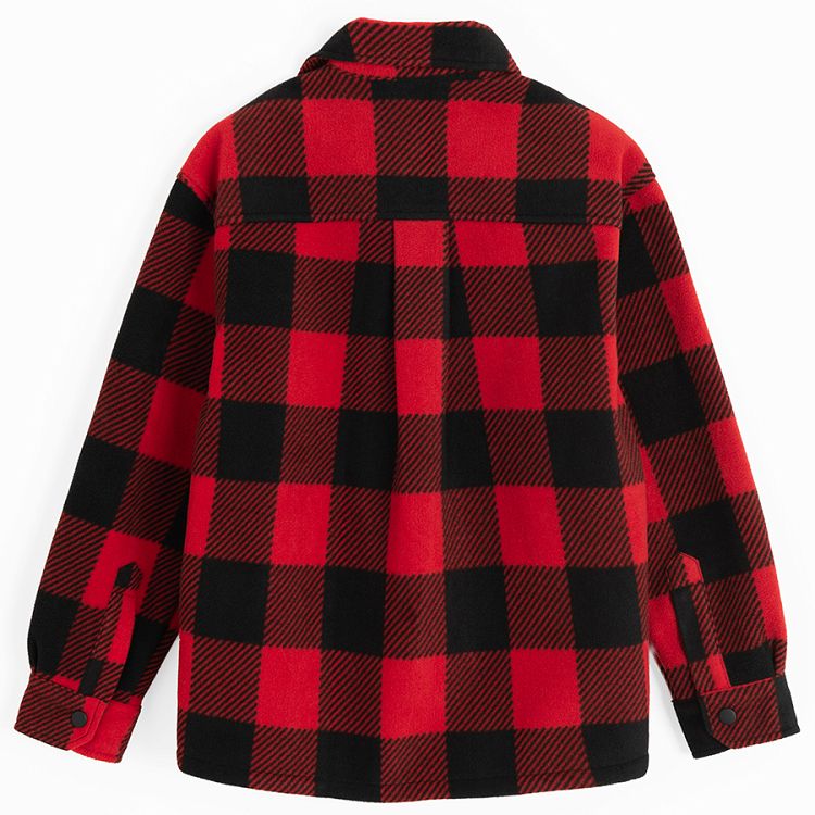 Black and red checked button shirt