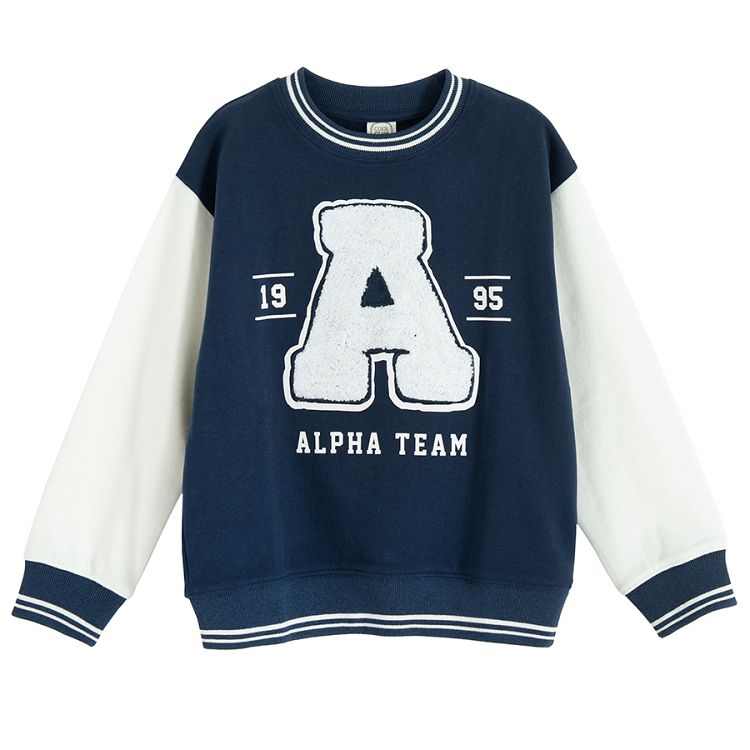 white and blue sweatshirtwith ALPHA TEAM print