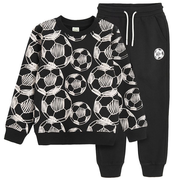 Black sweatshirt with soccer balls print and black jogging pants set- 2 pieces