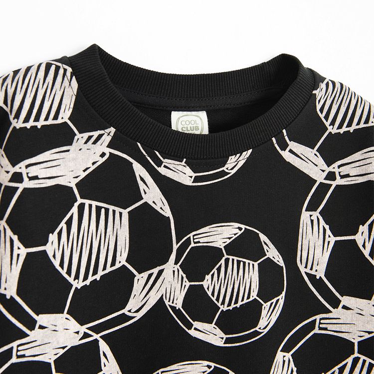 Black sweatshirt with soccer balls print and black jogging pants set- 2 pieces