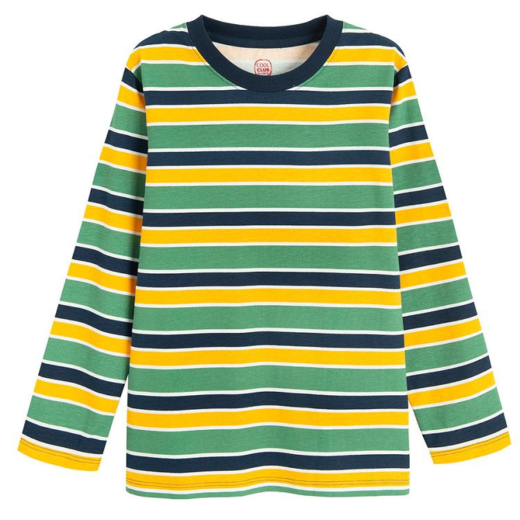 Blue, yellow and striped long sleeve blouses- 3 pack