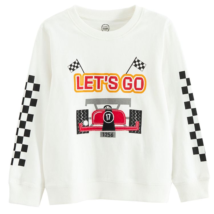 White sweatshirt with Formula 1 and LET'S GO print