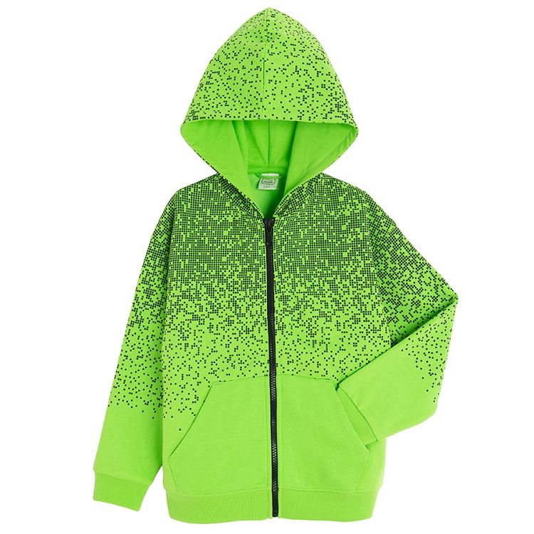 Lime pixels zip through hooded sweatshirt