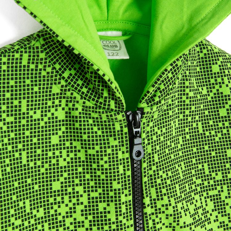 Lime pixels zip through hooded sweatshirt