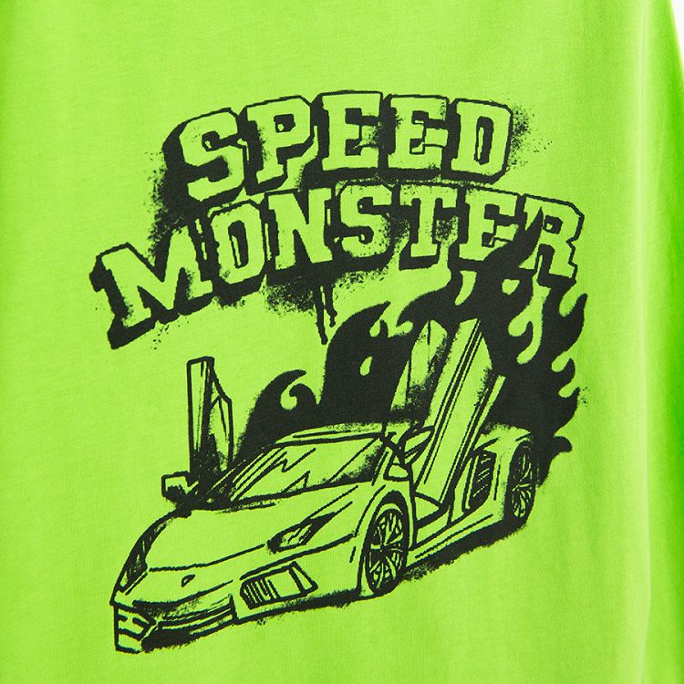 Lime long sleeve blouse with racing car and SPEED MONSTER print