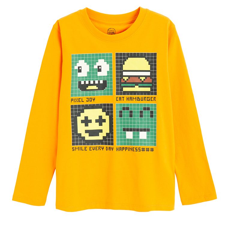 Yellow long sleeve blouse with Pixel prints