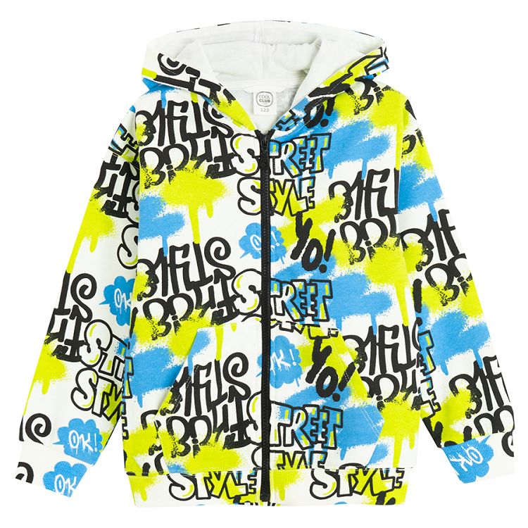 Zip through hooded sweatshirt with graffitti print