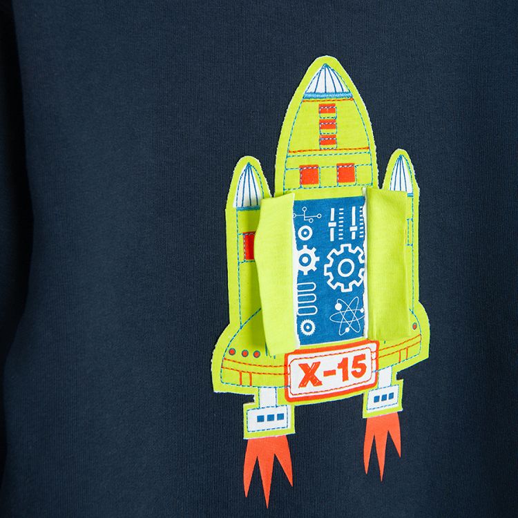 Blue sweatshirt with flou spaceship