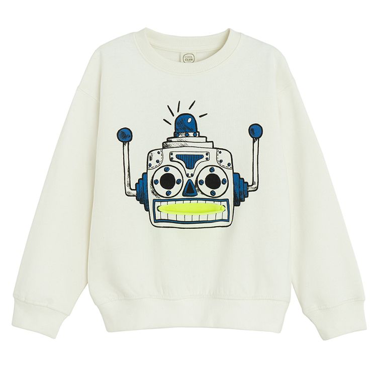 White sweatshirt with robot print