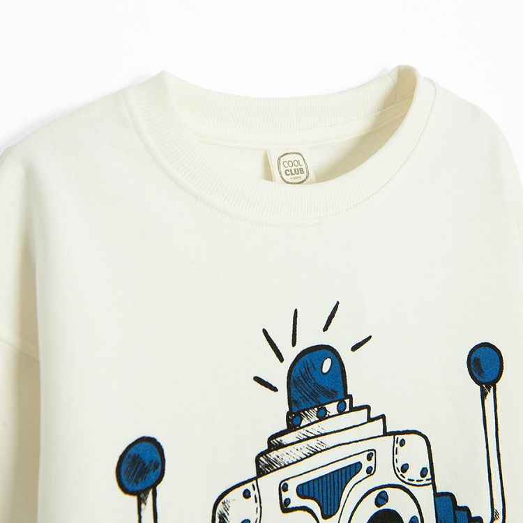 White sweatshirt with robot print