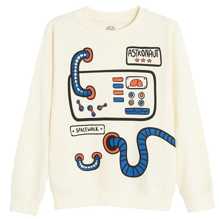 White sweatshirt with spaceship print