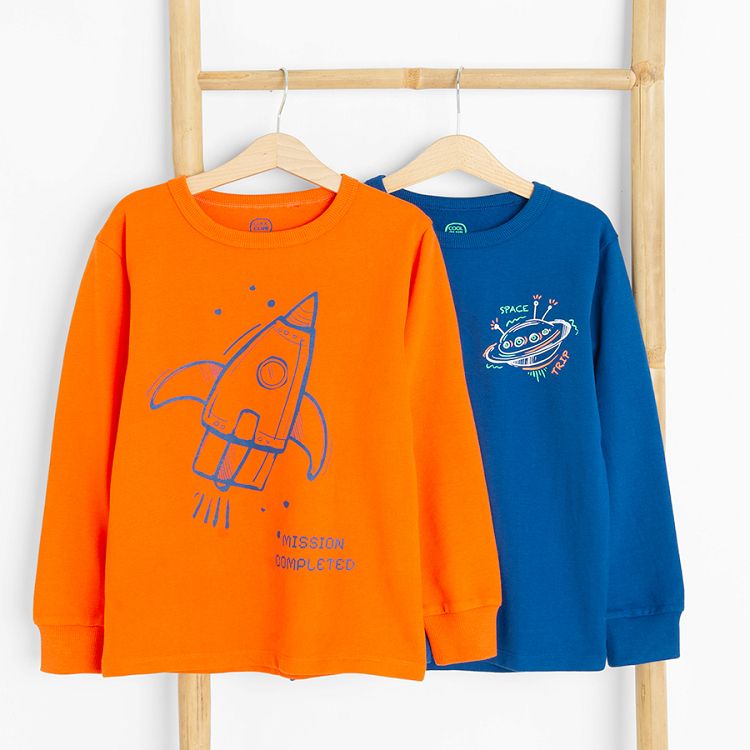 Blue and orange blouses with space print- 2 pack