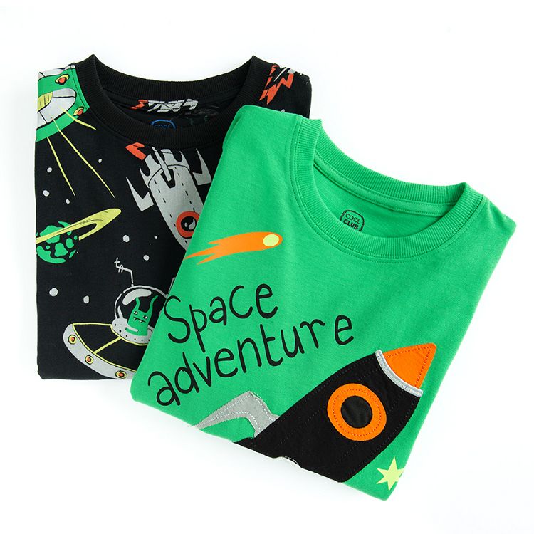 Black and green blouses with space print- 2 pack