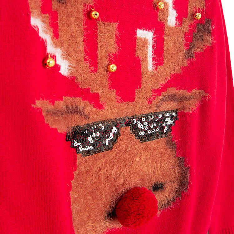 Red sweatshirt with raindeer in sunglasses print