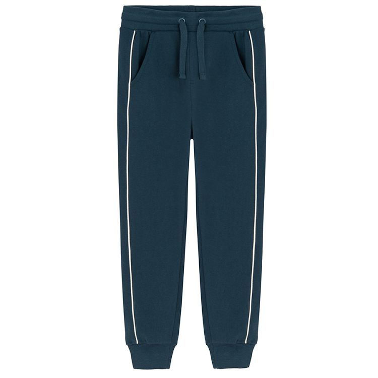 Blue jogging pants with white stripe