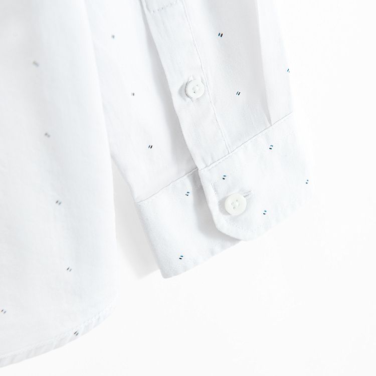 White long sleeve button down shirt with pattern and mao collar