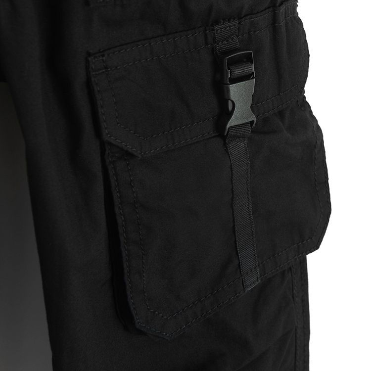 Black cargo trousers with side pockets