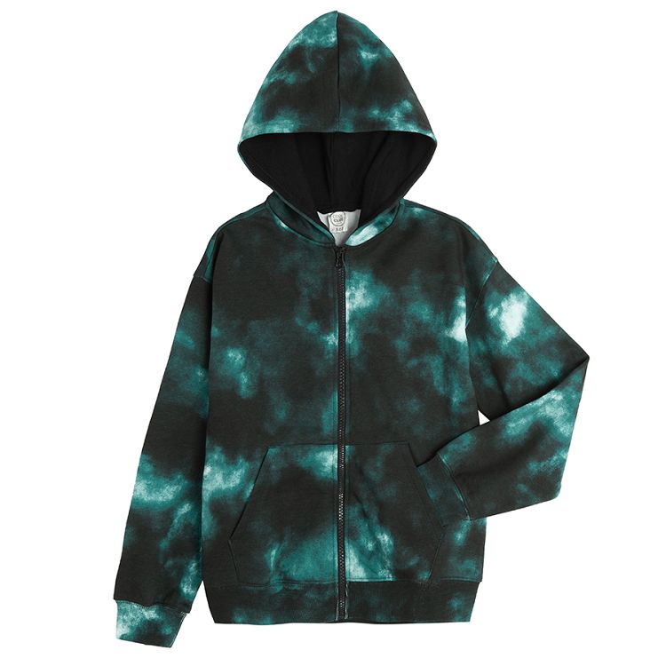 Green tie dye zip through hooded sweatshirt