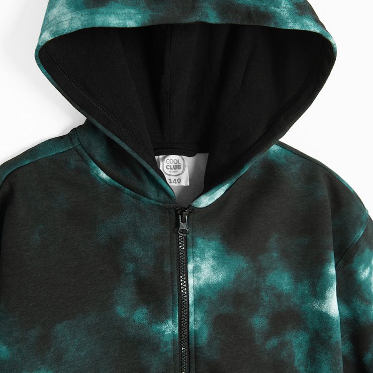 Green tie dye zip through hooded sweatshirt