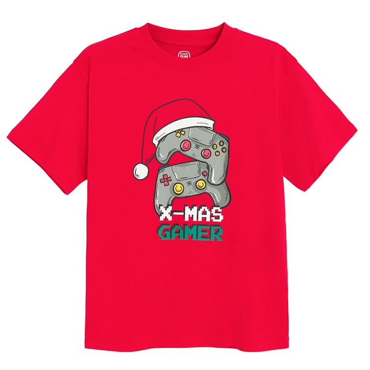 Red T-shirt with Xmas Gamer print