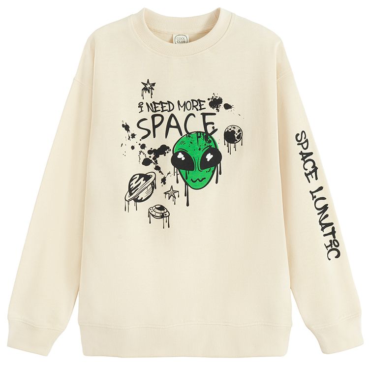 White sweatshirt with I NEED MORE SPACE print Coolclub Israel