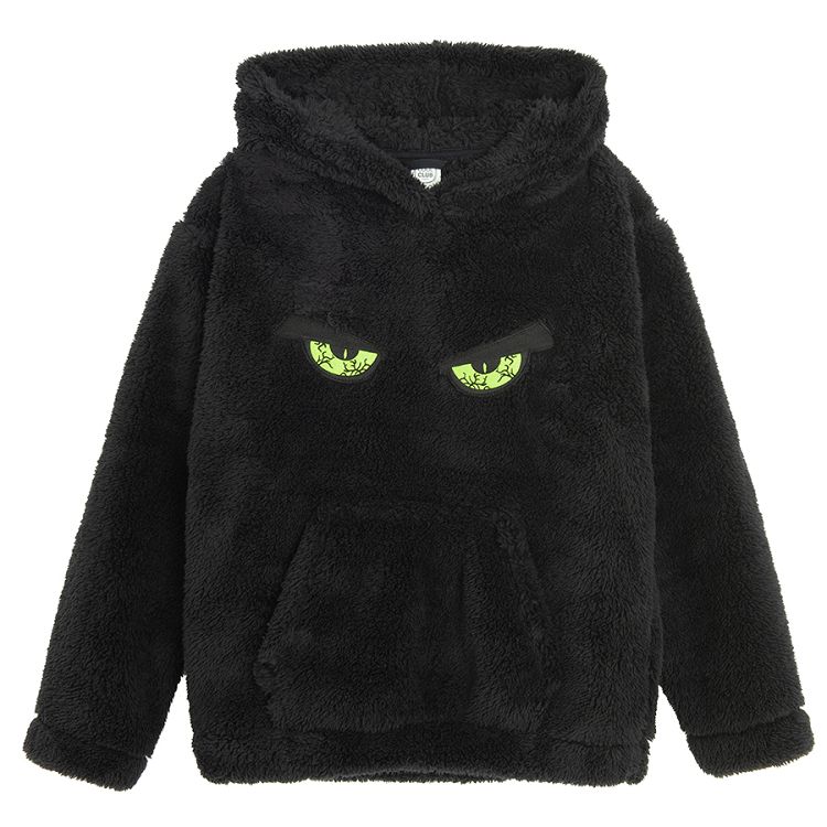 Black sweatshirt with Halloween green scary eyes print