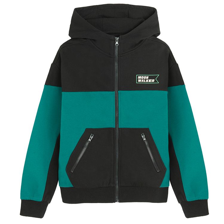 Green and black zip through hooded sweatshirt