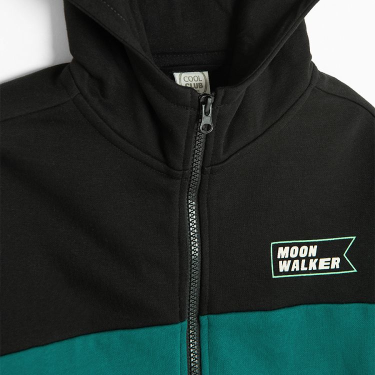 Green and black zip through hooded sweatshirt