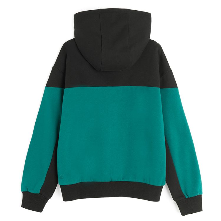 Green and black zip through hooded sweatshirt