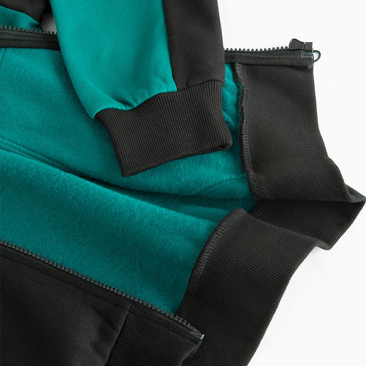 Green and black zip through hooded sweatshirt