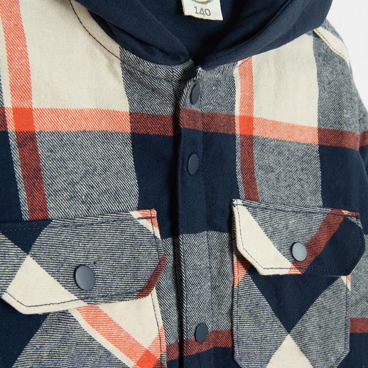 Blue checked hooded shirt