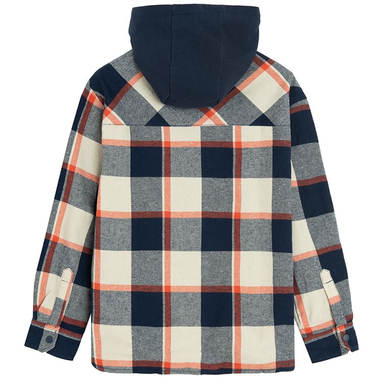 Blue checked hooded shirt