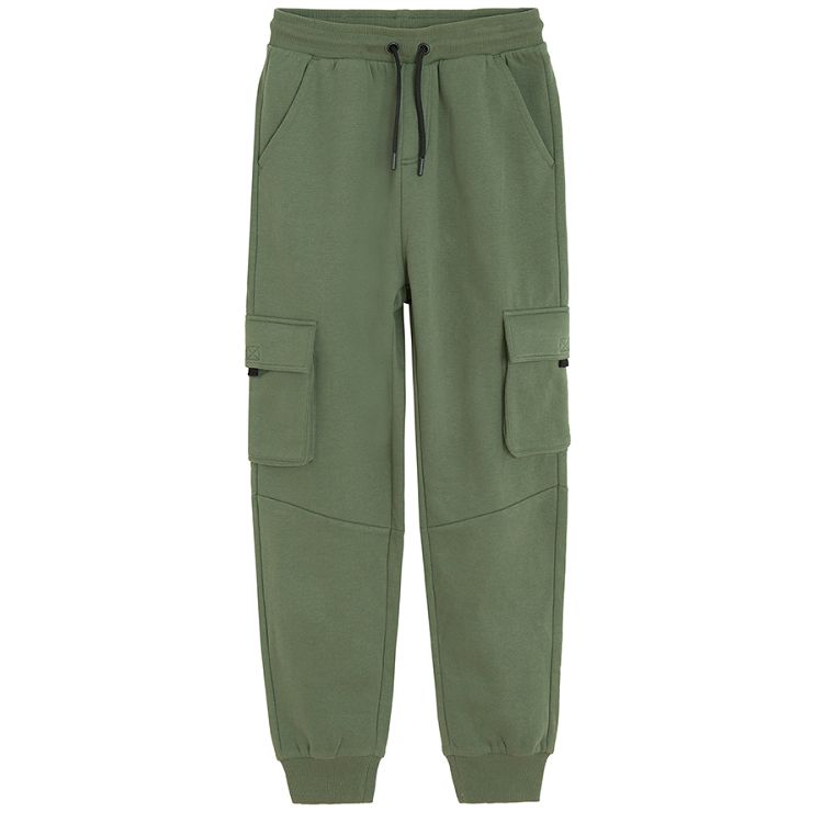 Khaki jogging pants with external side pockets