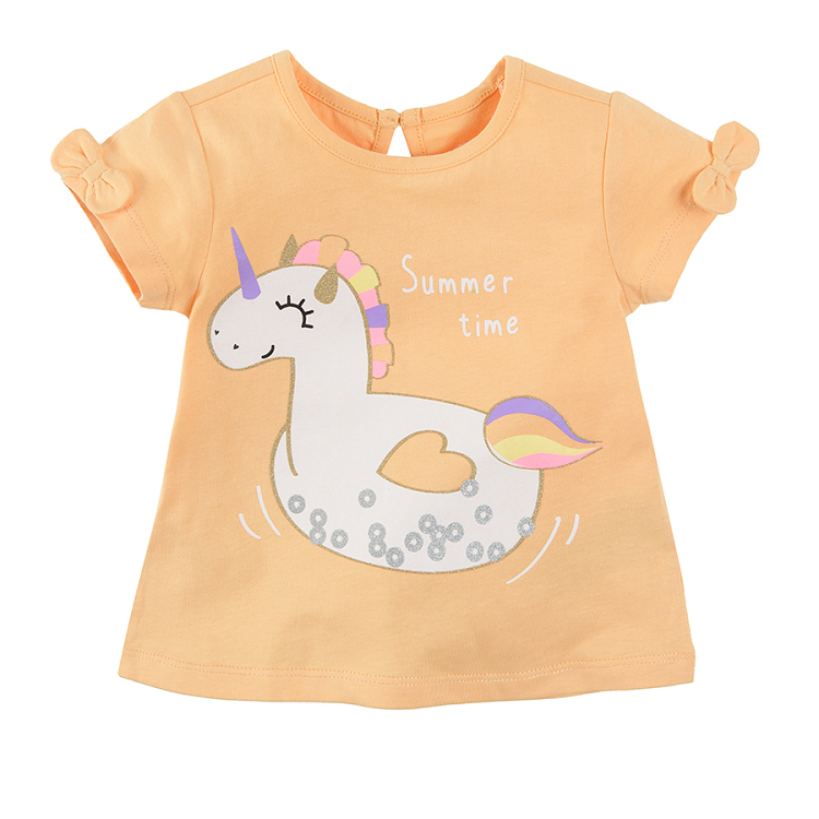 Short sleeve blouse with unicorn floaties and striped leggings clothing set