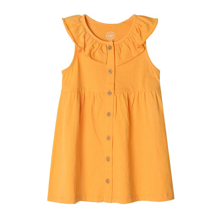 שמלה צהובה ללא שרוולים עם סלסול וכפתורים