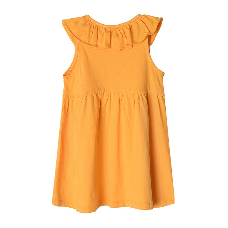 שמלה צהובה ללא שרוולים עם סלסול וכפתורים