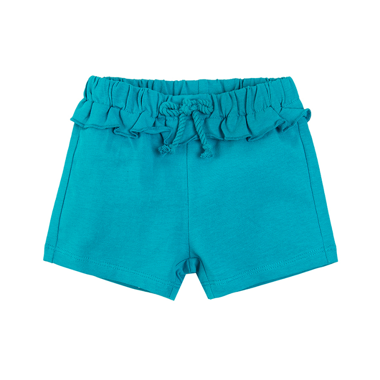 Turquoise shorts with cord and ruffle