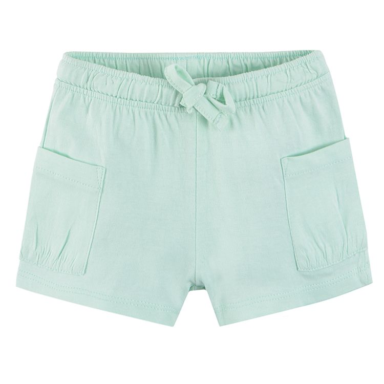 Light mint shorts with adjustable waist and pockets