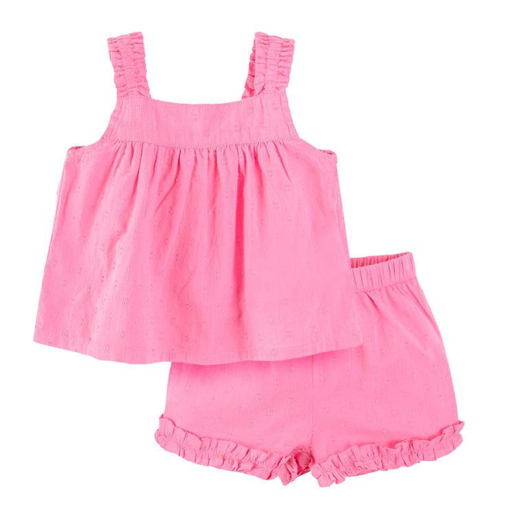 Pink sleeveless top and shorts with ruffles set