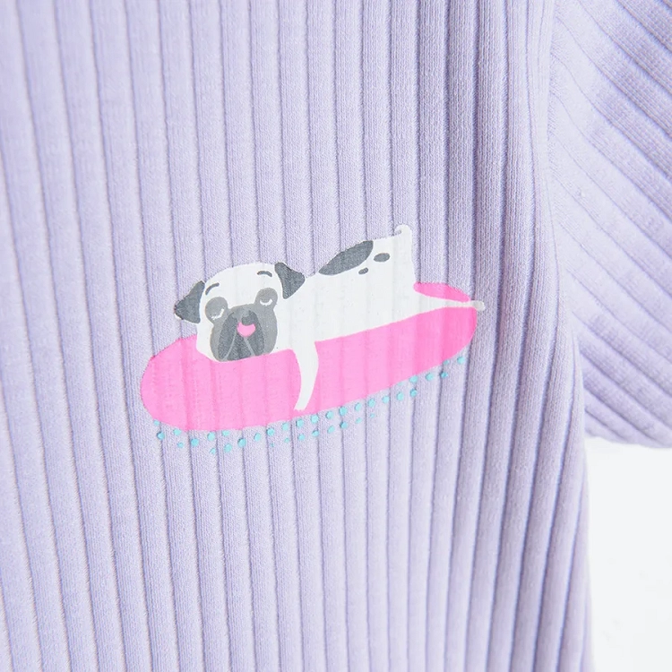 Violet short sleeve dress with pug print