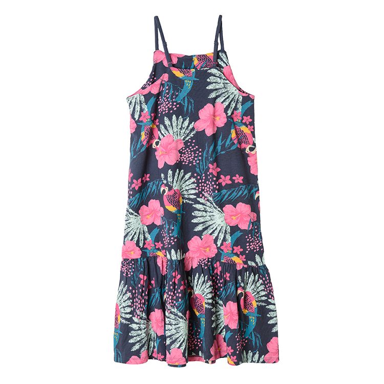 Sleeveless with straps dress with mix color flowers