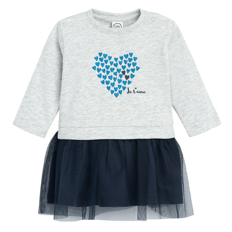 Dress longsleeve grey with hearts print