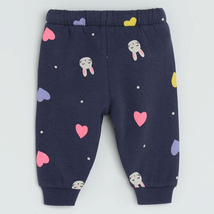 Blue jogging pants with hearts and bunnies print