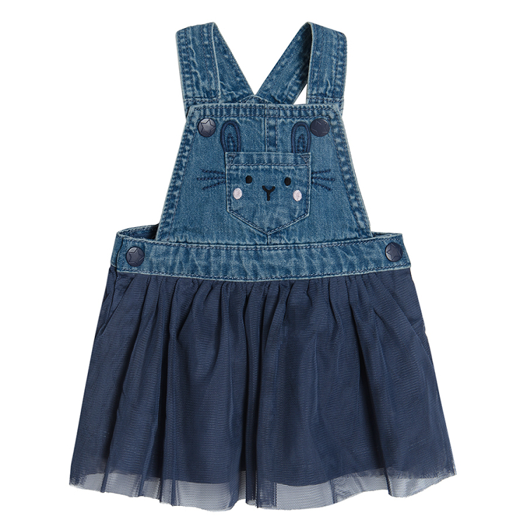 Dungaree jeans skirt with tulle and cat print