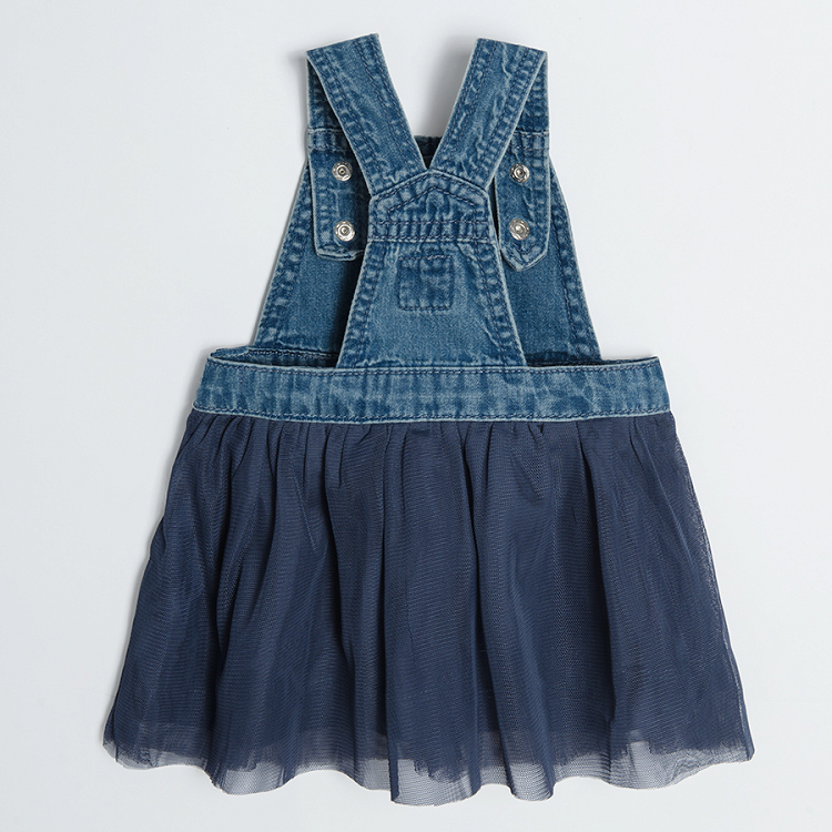 Dungaree jeans skirt with tulle and cat print