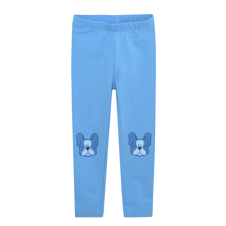 Grey blue and light blue leggings with dog prints 3 pack