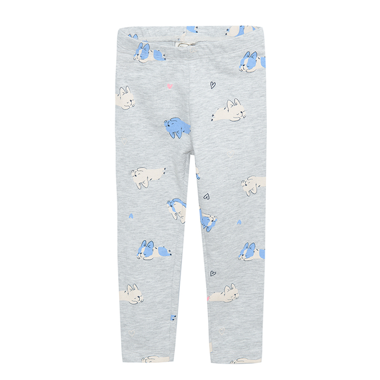 Grey blue and light blue leggings with dog prints 3 pack