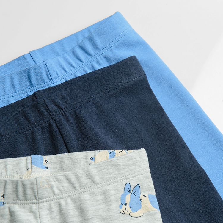 Grey blue and light blue leggings with dog prints 3 pack